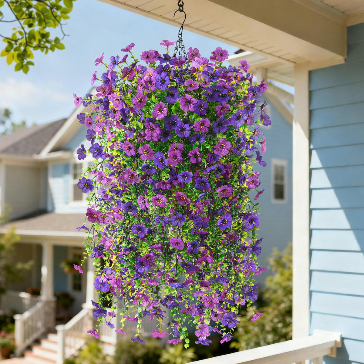 INQCMY artificial hanging basket with daisies for vibrant porch decoration all year