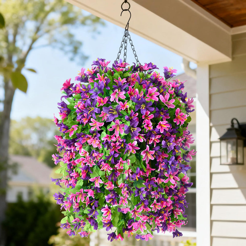 INQCMY artificial hanging flowers basket assembly for quick setup and instant curb appeal.