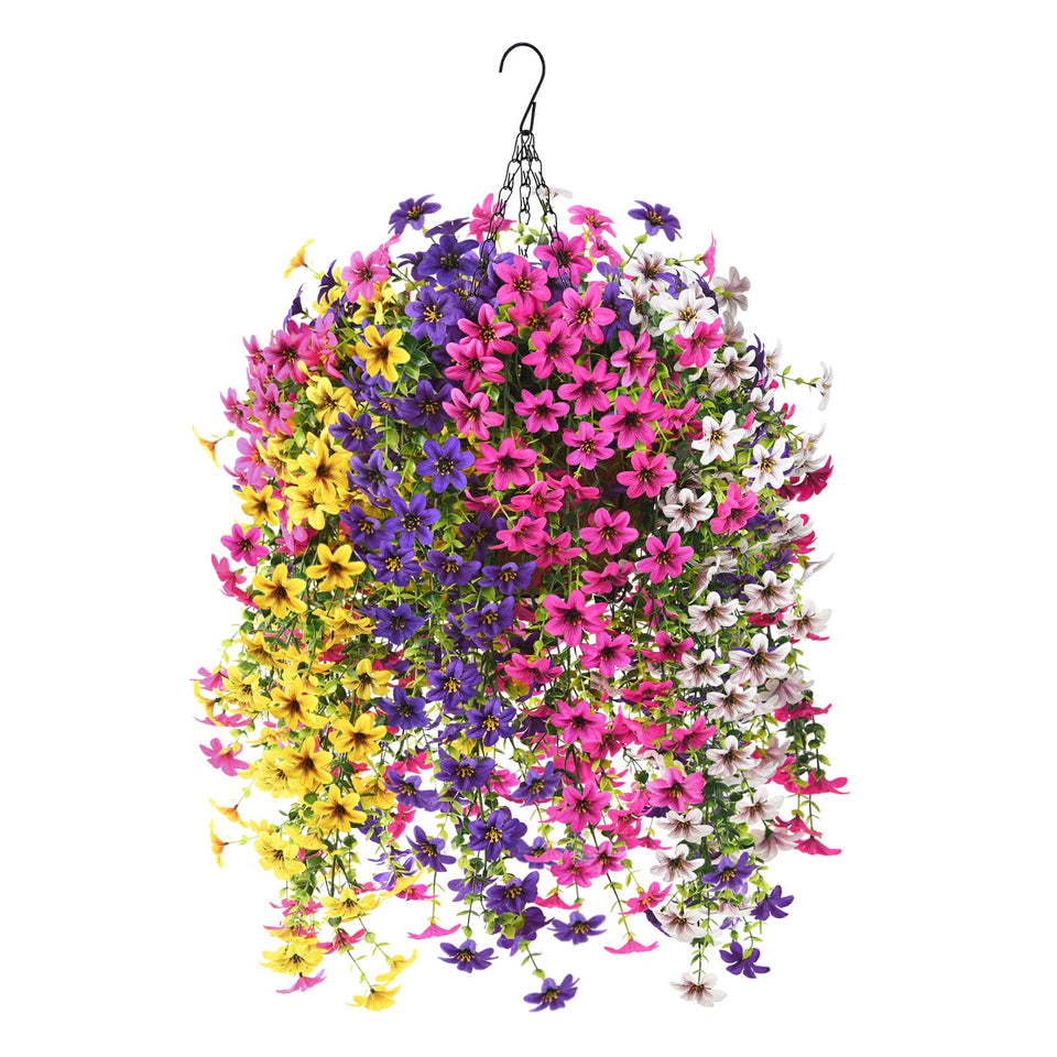 INQCMY artificial hanging flowers basket assembly for easy setup and year-round charm.