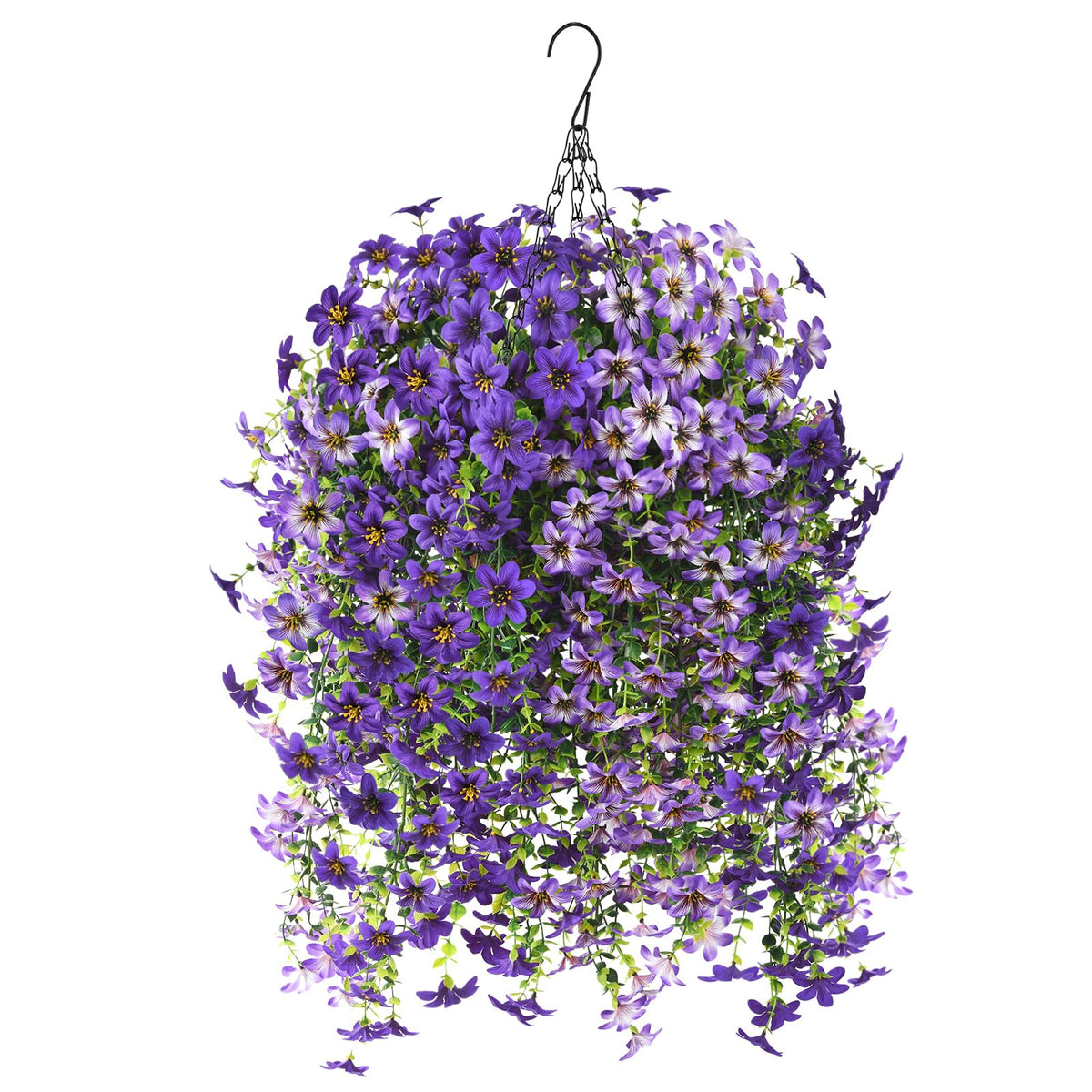 INQCMY artificial hanging flowers basket with easy assembly for quick outdoor decoration.