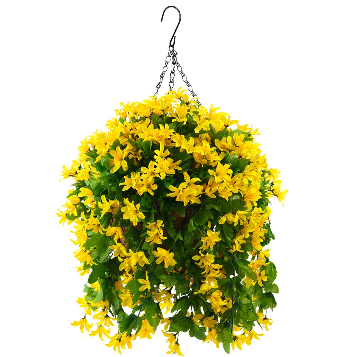 INQCMY artificial hanging flowers basket for quick porch setup.