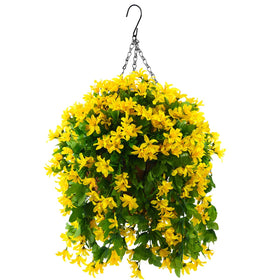 INQCMY artificial hanging flowers basket for quick porch setup.