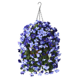 INQCMY artificial hanging basket with deep blue begonia for outdoors