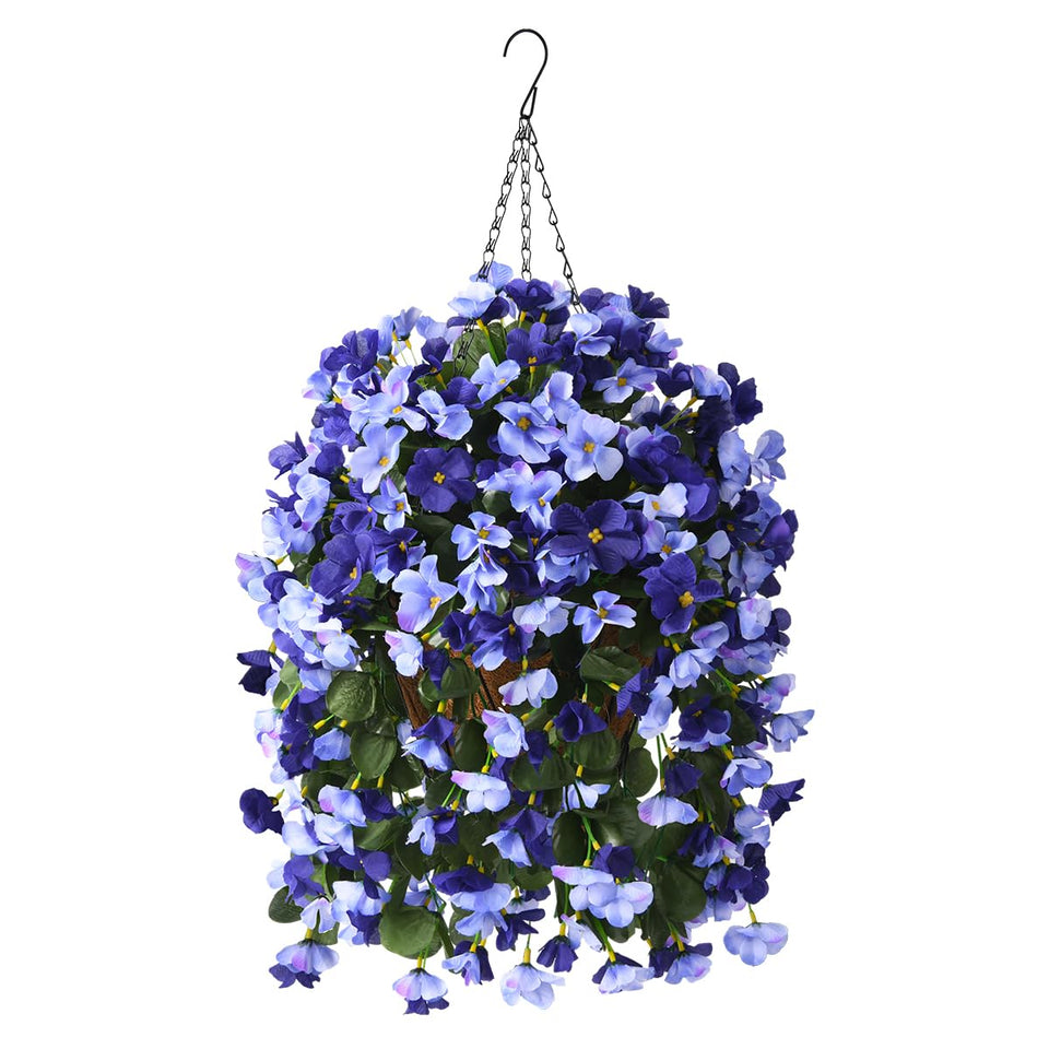INQCMY artificial hanging basket with deep blue begonia for outdoors