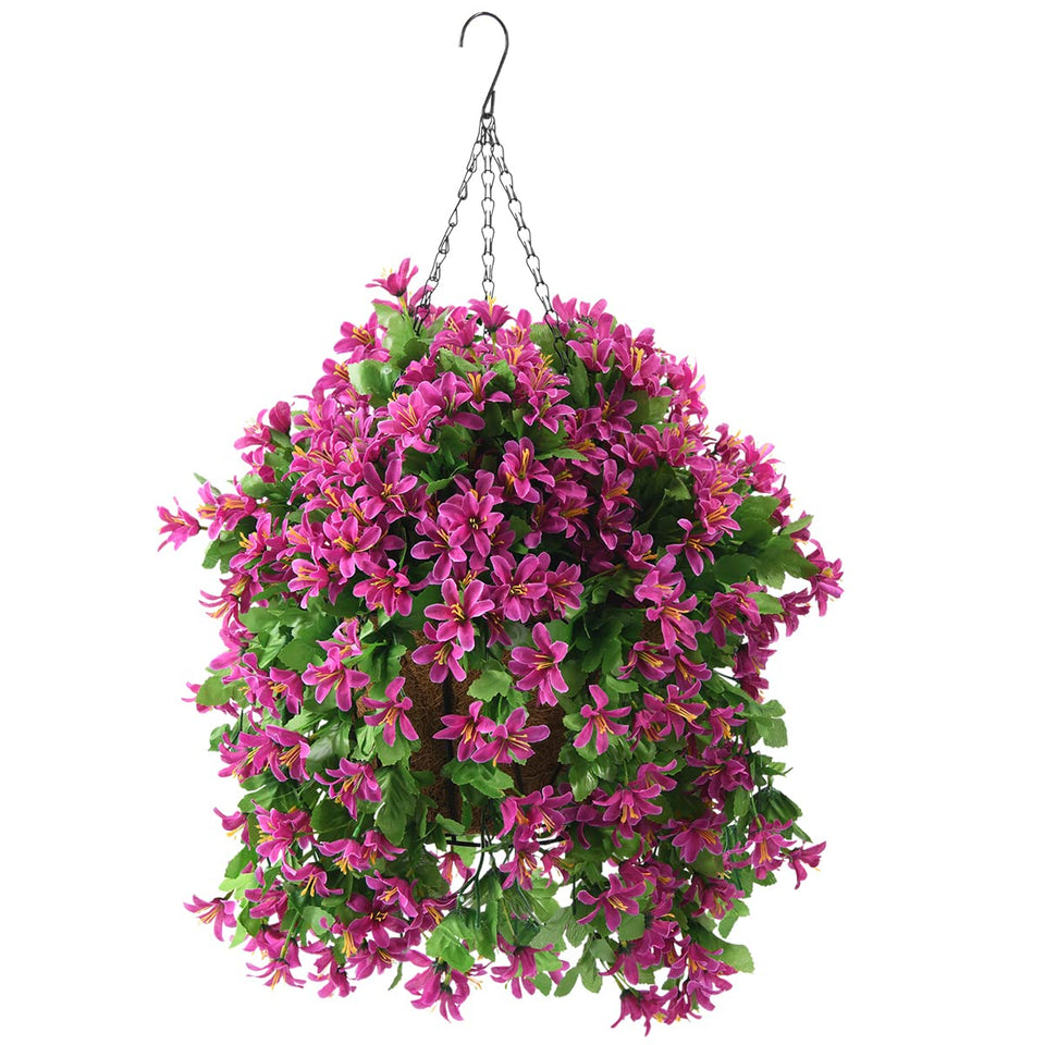 INQCMY artificial hanging violet flowers in a basket for outdoor decoration