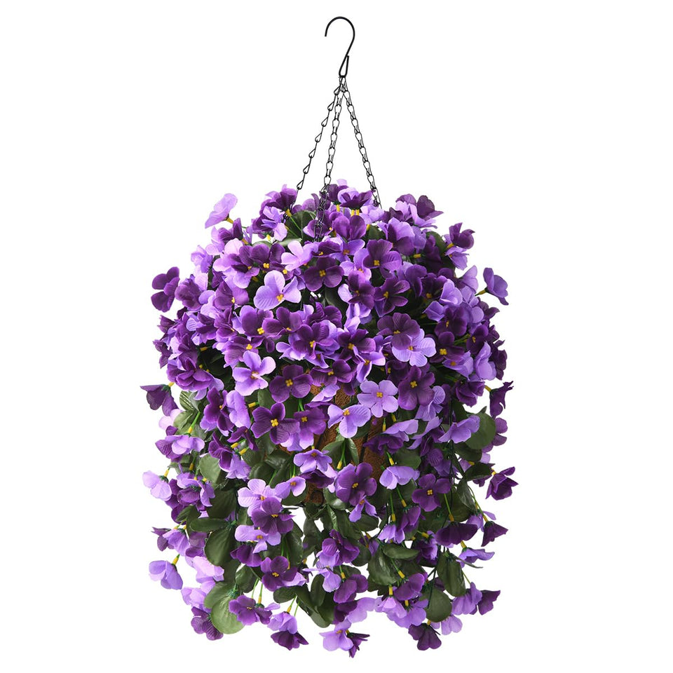 INQCMY artificial hanging flowers in a basket for year-round outdoor decor