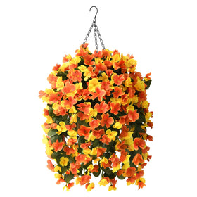 INQCMY artificial hanging flowers in a begonia basket for maintenance-free porch decor.