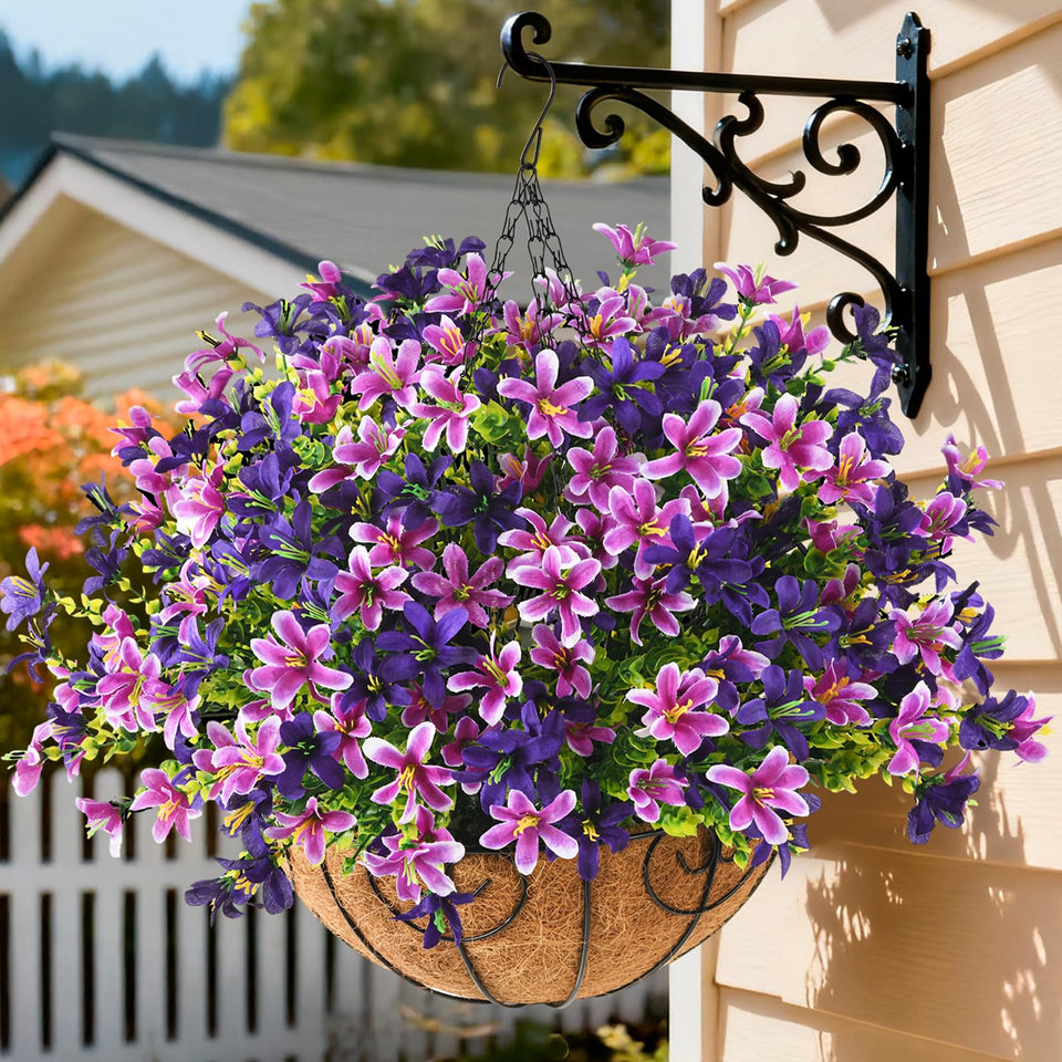 INQCMY artificial hanging flowers outdoors with 5 bundles delivering durable color.