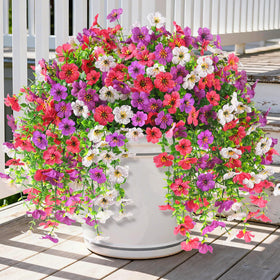 INQCMY artificial hanging flowers outdoors with UV resistance for durable year-round porch decor.