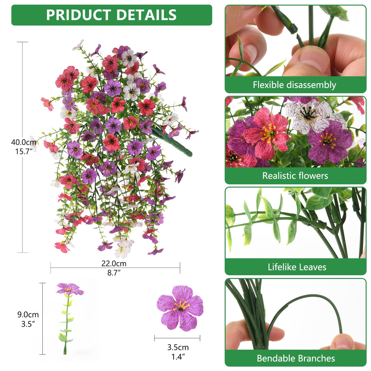 INQCMY faux flowers with vivid colors and lifelike petals for balcony or garden displays.