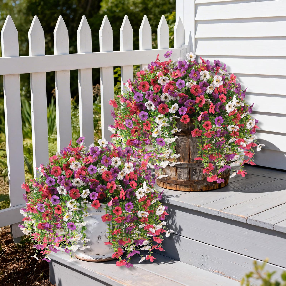 INQCMY UV-resistant hanging blooms withstand rain or shine for outdoor planters.