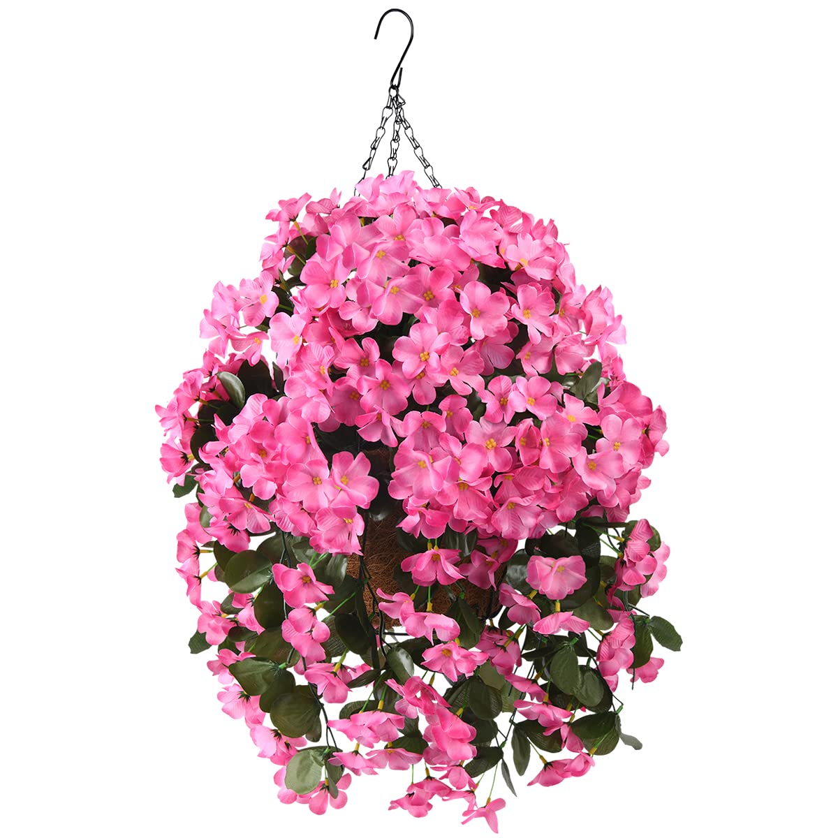 INQCMY artificial hanging begonias in a red basket for year-round outdoor color.