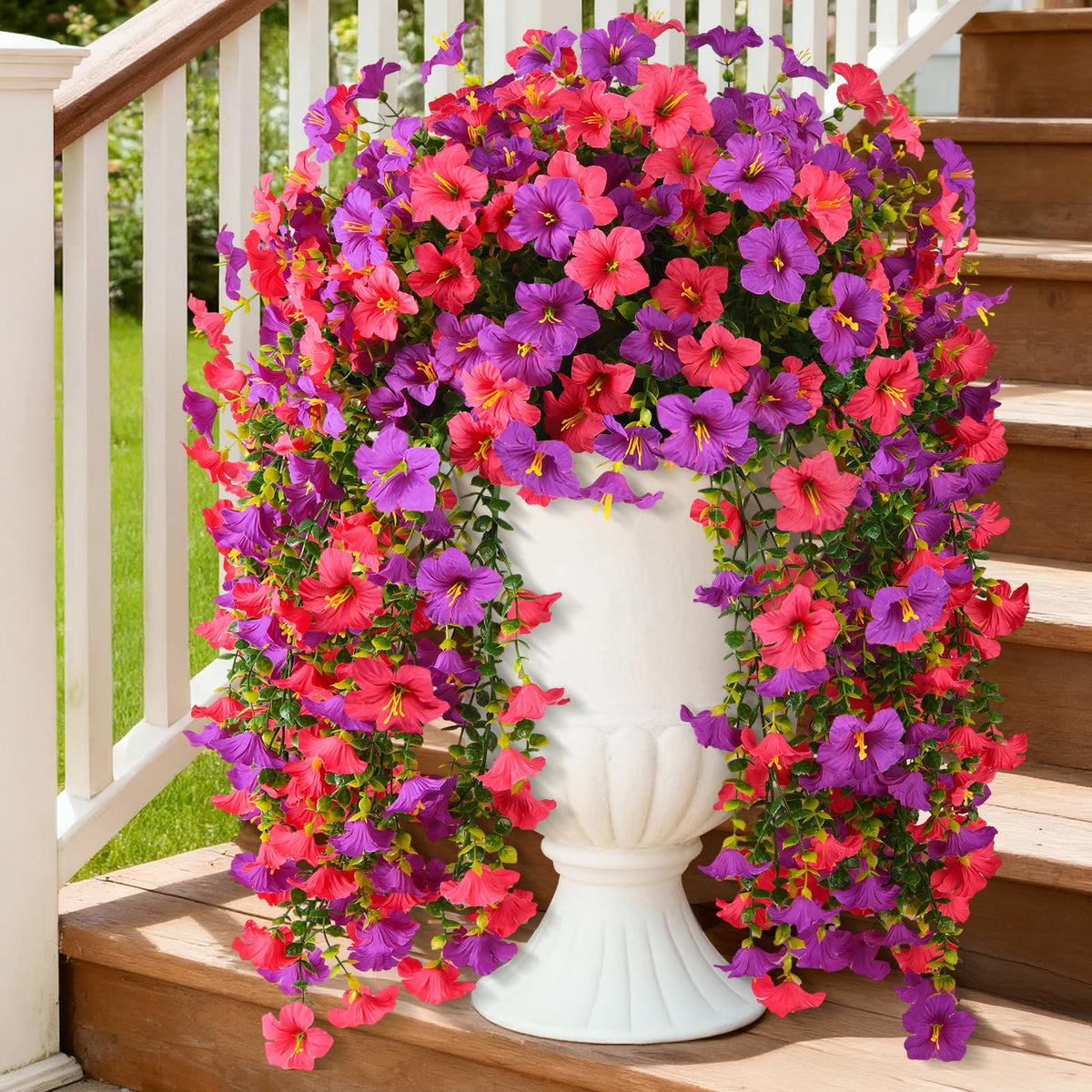 INQCMY artificial morning glory with eucalyptus leaves bundle for outdoor display and year-round color