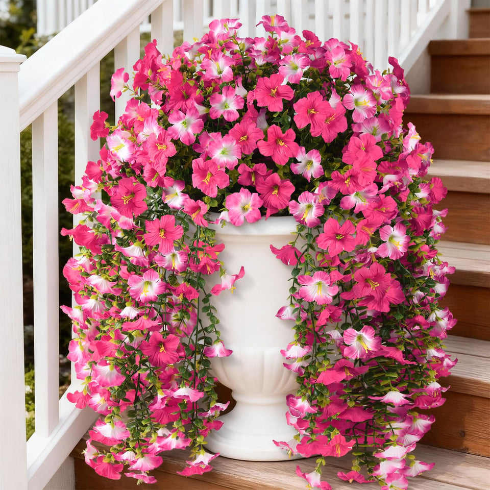 INQCMY artificial morning glory with eucalyptus for outdoor decor, realistic detail.