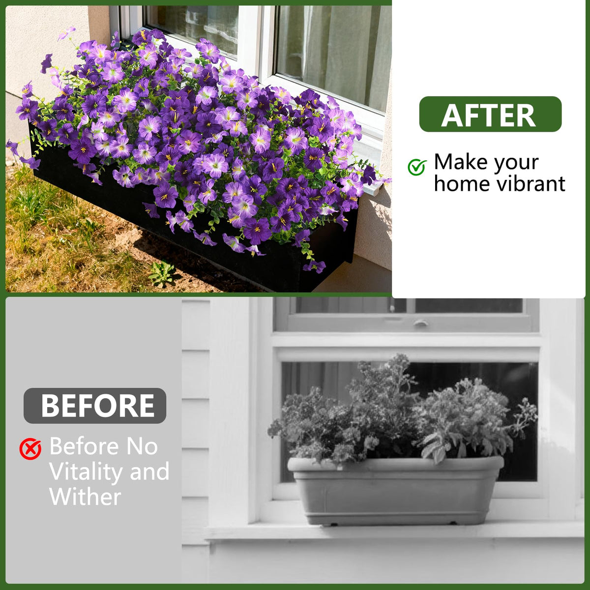 INQCMY artificial deep pink petunia bloom brightens balconies and walkways.