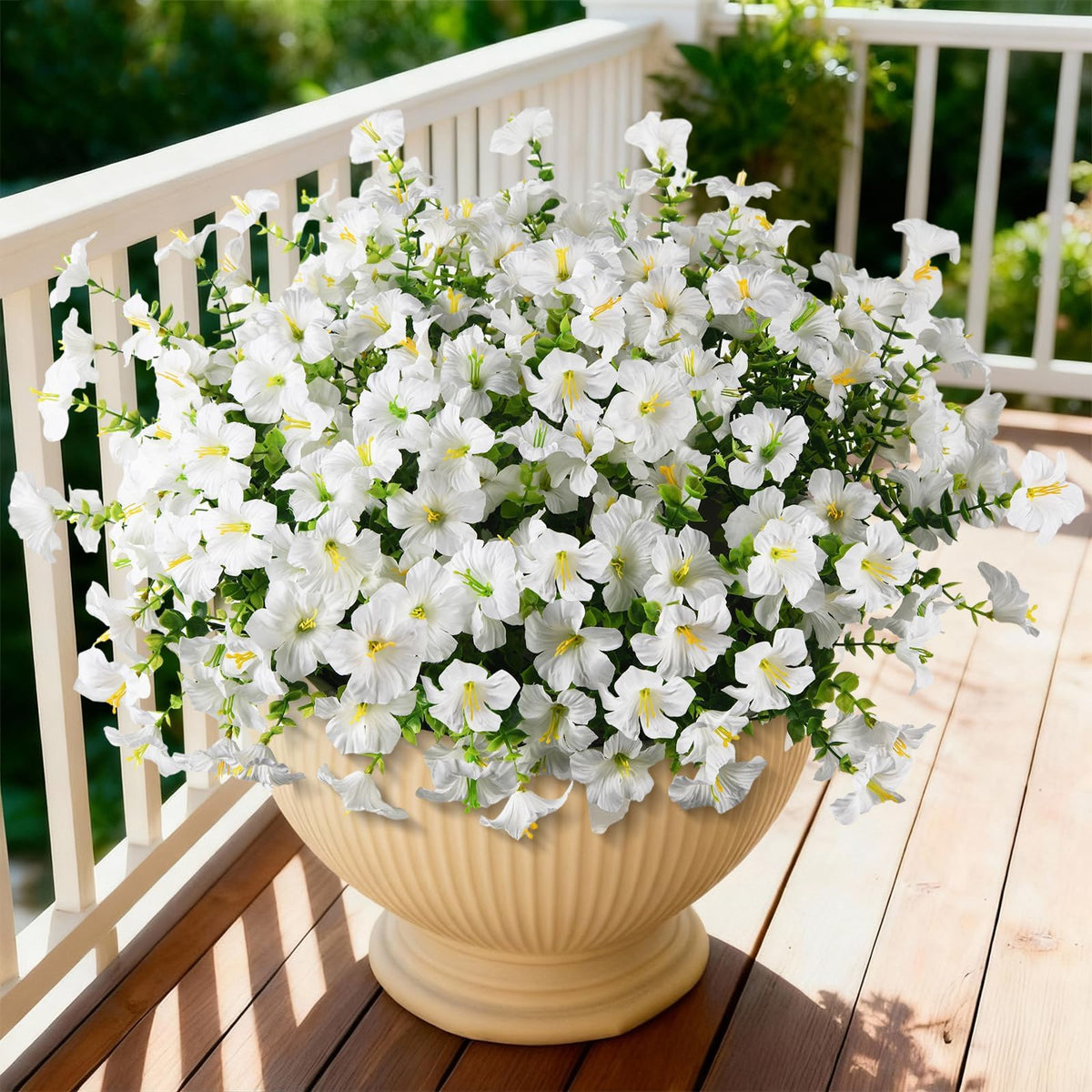 INQCMY artificial petunias outdoor white bundles brighten planters and porches