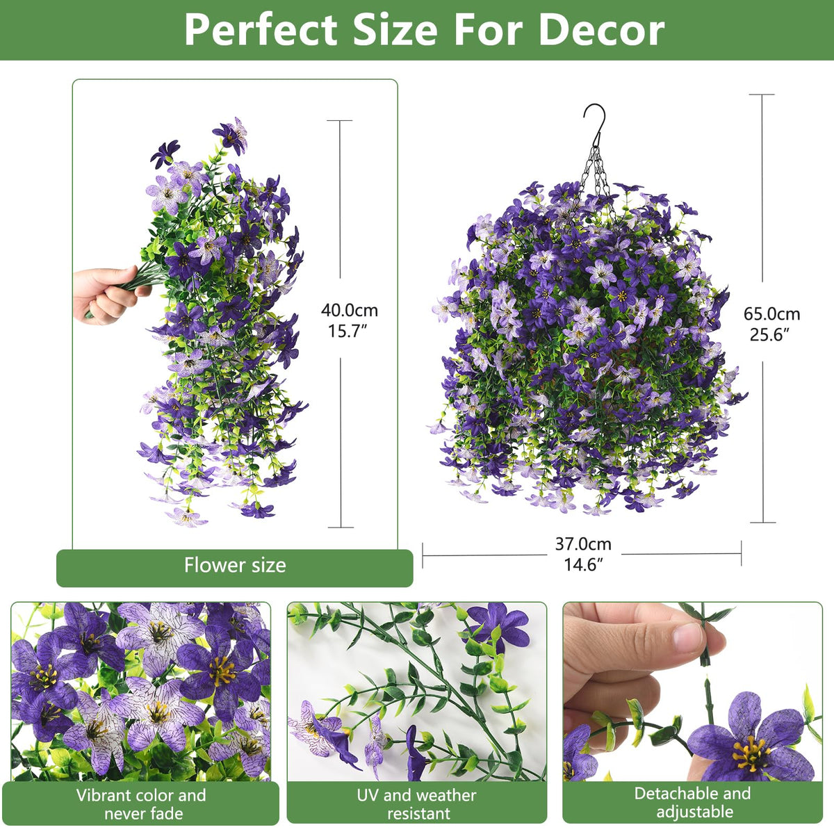 INQCMY coir basket with daisy branches showcases a realistic, maintenance-free outdoor display.