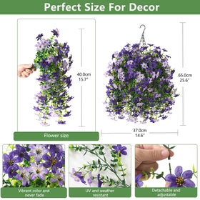 INQCMY coir basket with daisy branches showcases a realistic, maintenance-free outdoor display.