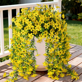 INQCMY artificial daisy hanging flower with eucalyptus for outdoor décor and year-round freshness