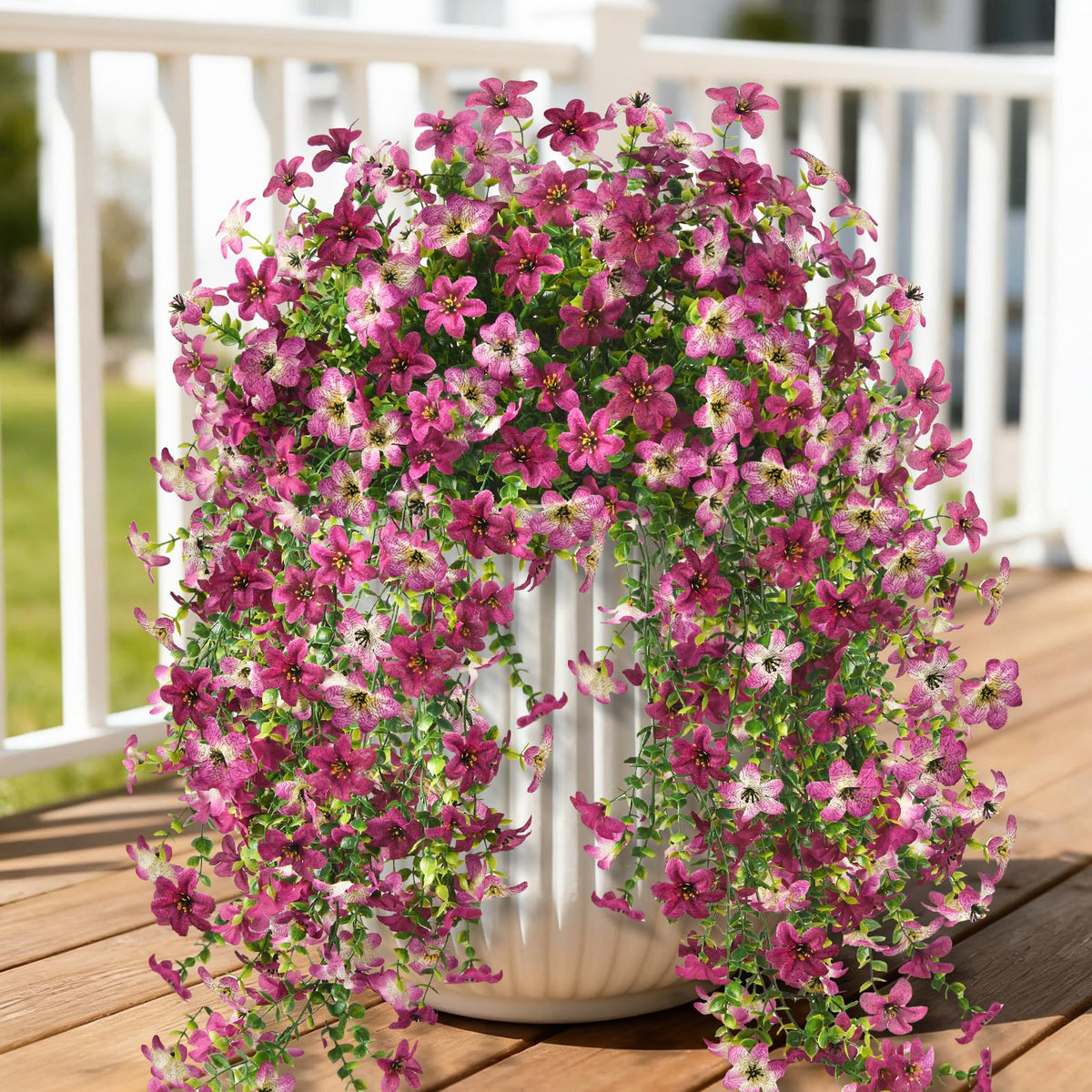 INQCMY artificial daisy with eucalyptus for outdoor hanging decor stays vibrant year-round.