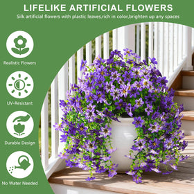 INQCMY realistic faux flowers with eucalyptus leaves for garden planters