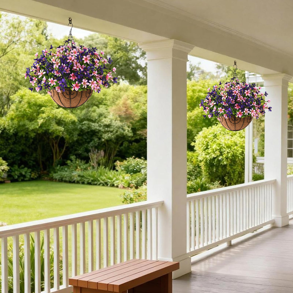 INQCMY five-bundle hanging flower set for quick DIY outdoor decor.