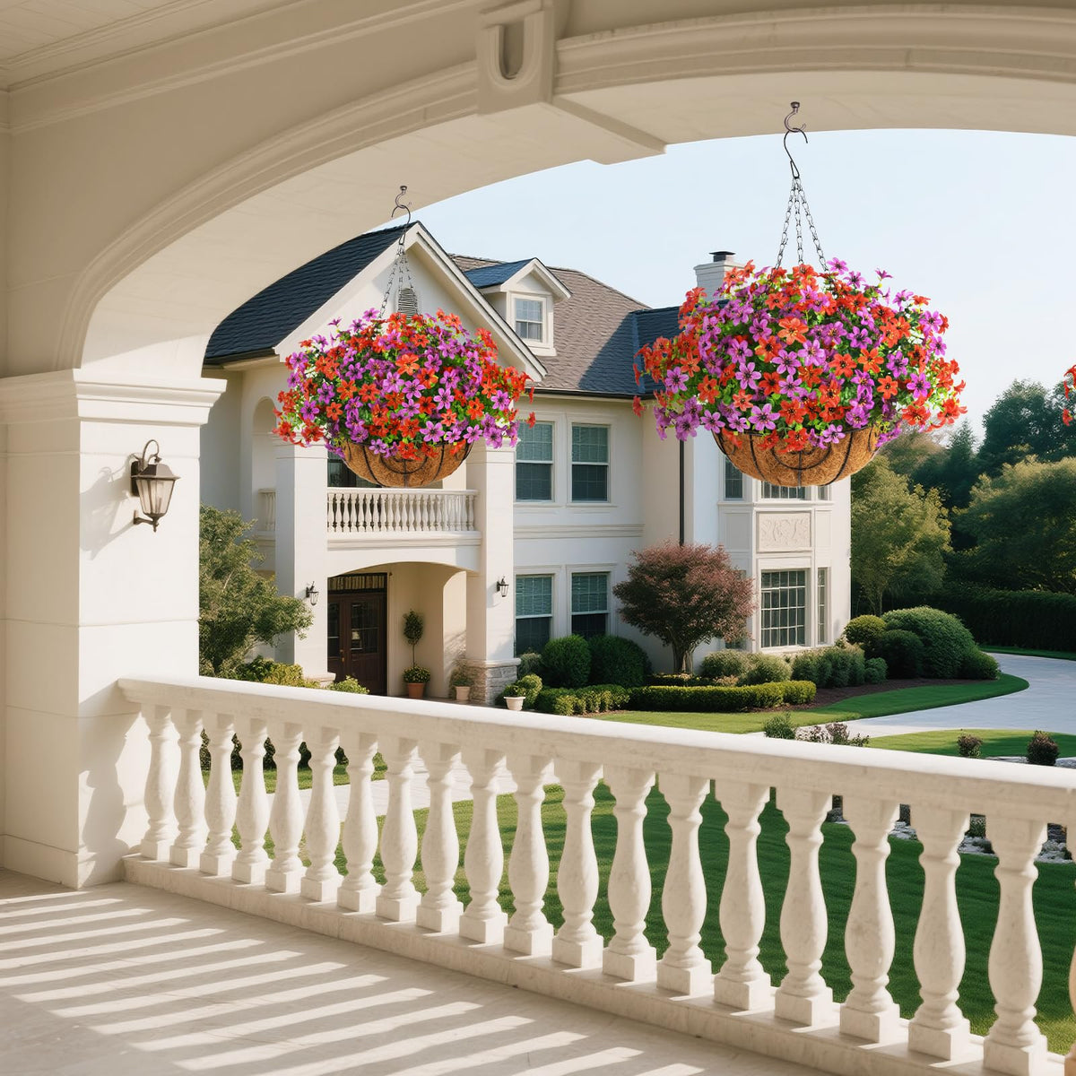 INQCMY hanging basket with chain provides ready-to-hang setup.