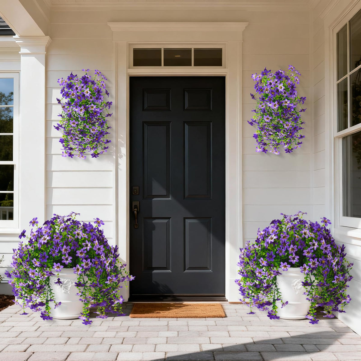INQCMY hanging-basket planter with faux blooms ready to hang for instant charm.