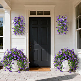 INQCMY hanging-basket planter with faux blooms ready to hang for instant charm.
