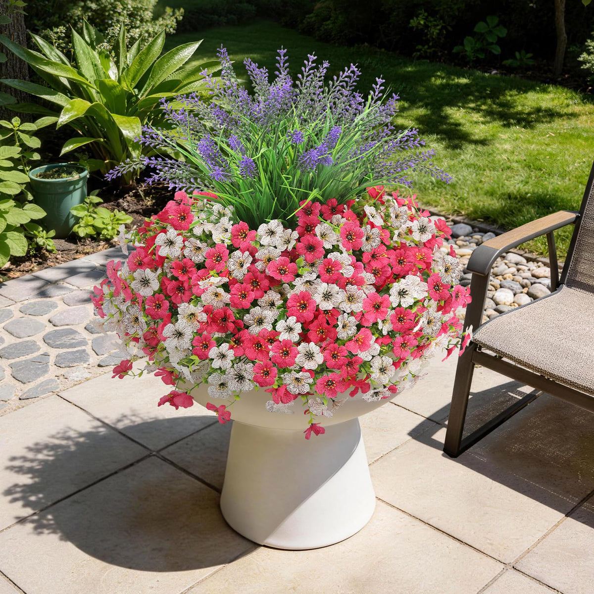 INQCMY indoor-outdoor flowers provide versatile porch or balcony styling.