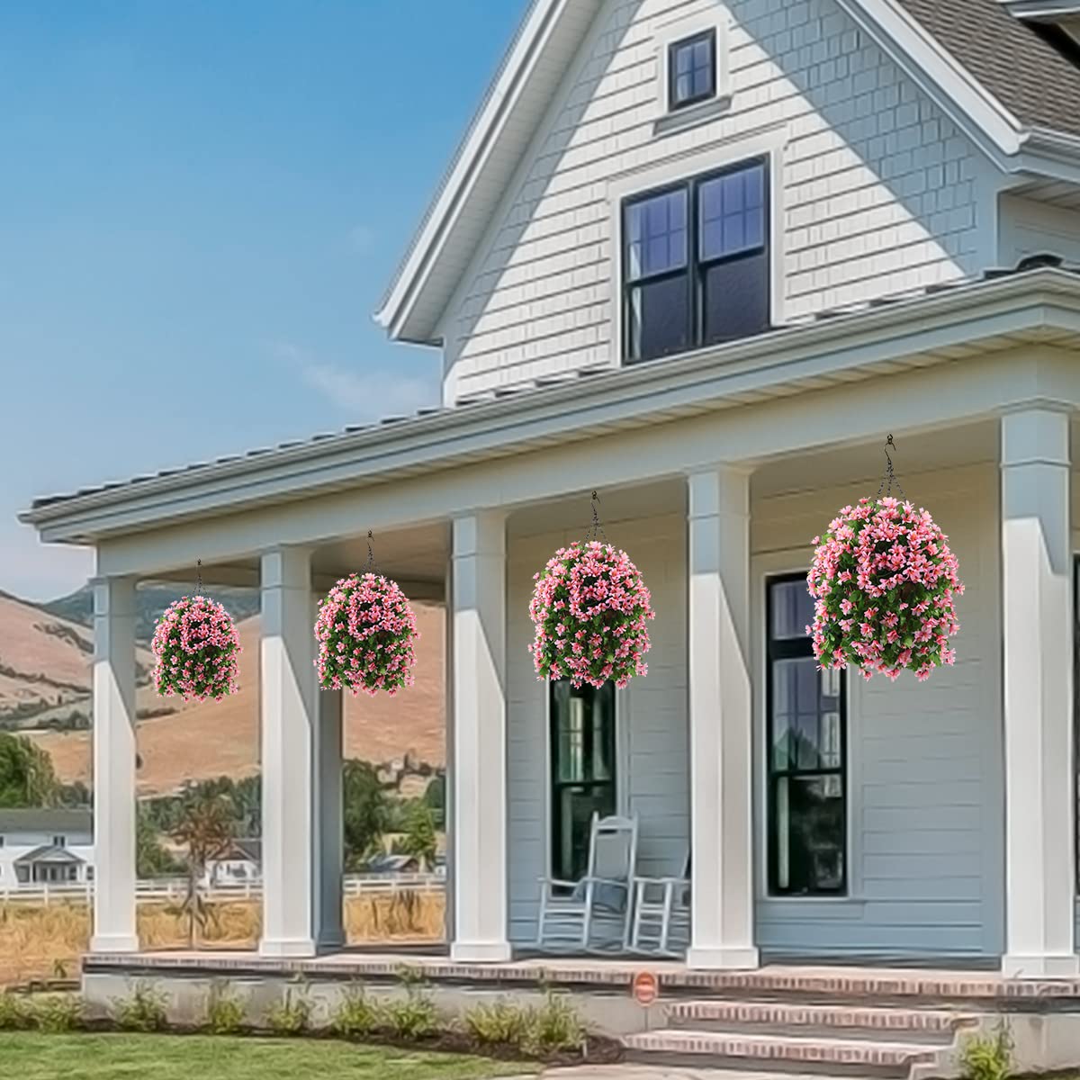 INQCMY metal chain hanging basket ensures secure outdoor display