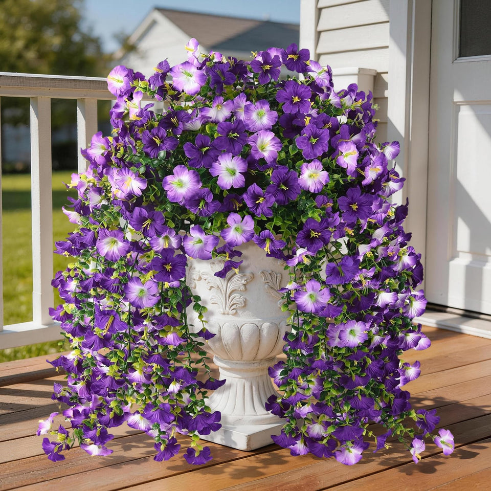 INQCMY morning glory with eucalyptus bundle close-up for outdoor decor