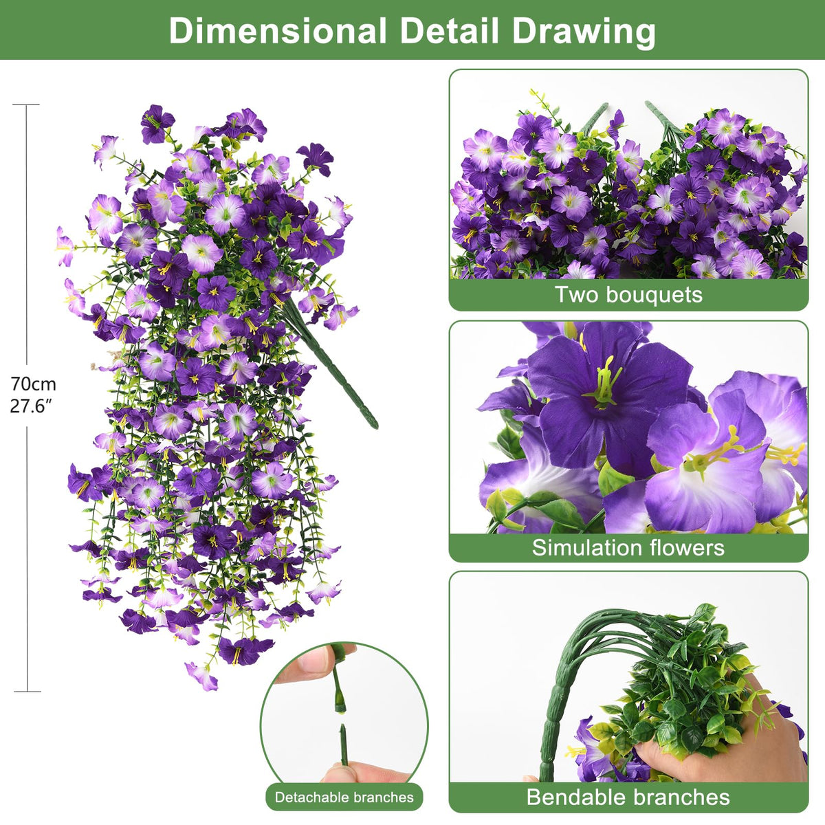 INQCMY morning glory with eucalyptus bundle by porch rail, vibrant and maintenance-free