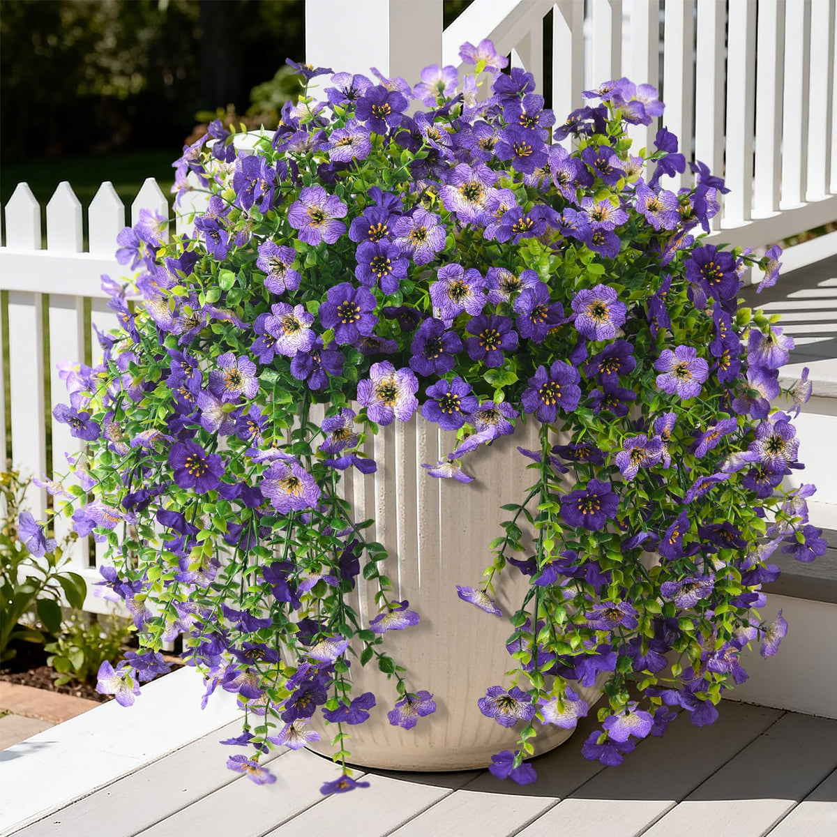 INQCMY outdoor hanging flowers UV-resistant for year-round porch color.