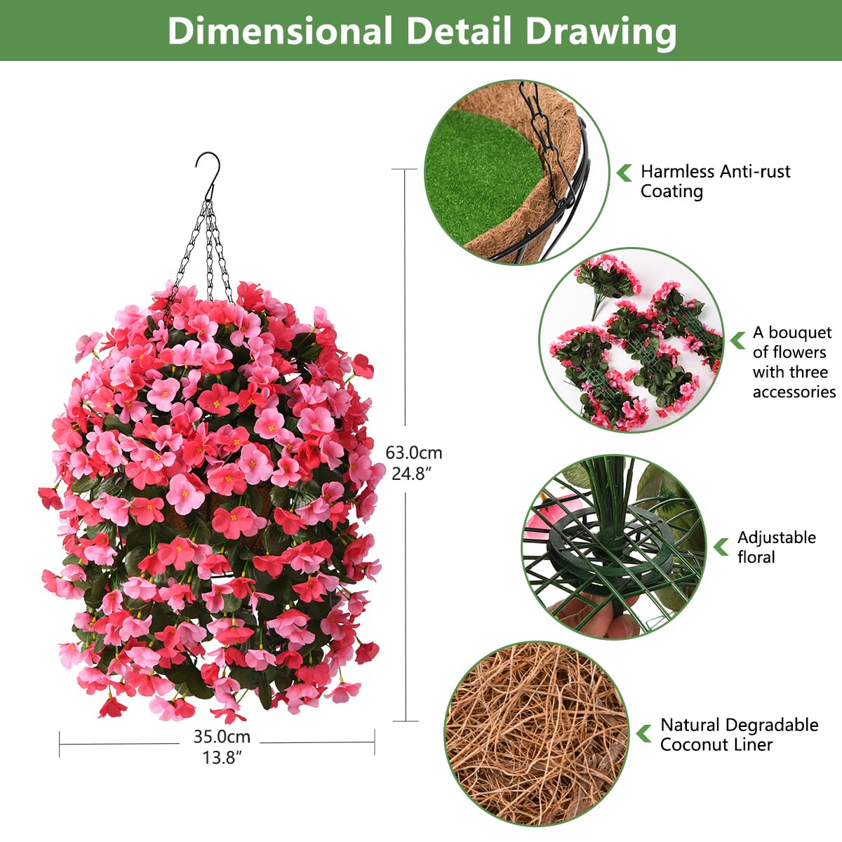 INQCMY outdoor flower basket elevates garden aesthetics without maintenance
