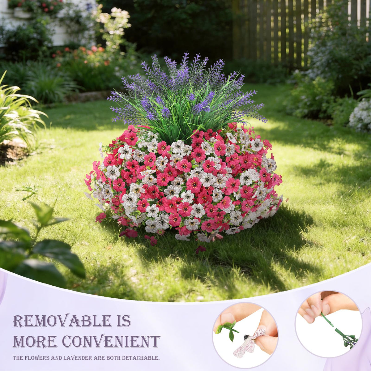 INQCMY patio garden decor shows lavender-daisy mix for porch appeal.