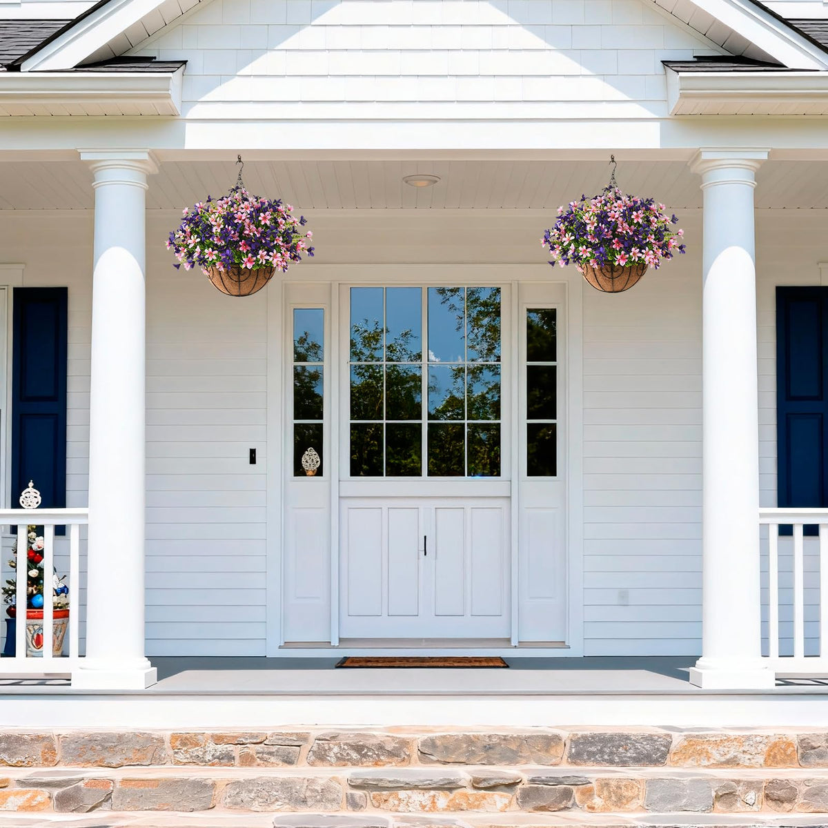 INQCMY silk petals in a hanging basket offer UV-resistant, weather-ready decor.