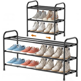INSMART 3-tier expandable shoe rack side view showing space-saving design.
