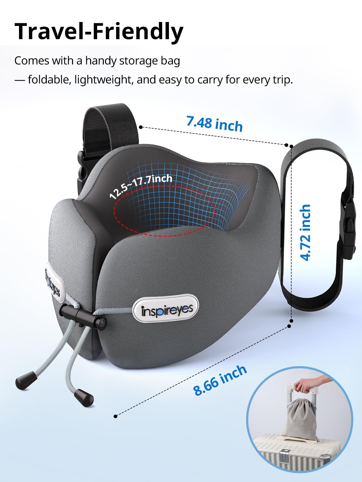 Inspireyes neck pillow delivers 360° head support for uninterrupted rest on the go.