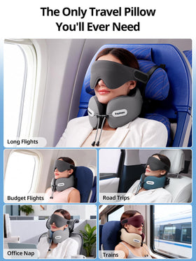 Ergonomic chin support helps maintain comfortable neck posture during travel.