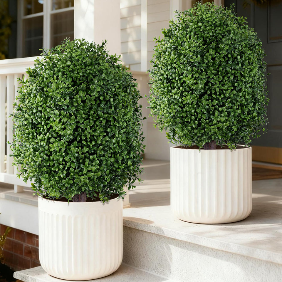 INSPRING 27'' boxwood topiary ball with ground spike enhances curb appeal outdoors