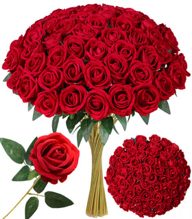 INSPRING red artificial roses with long stems for DIY bouquets.