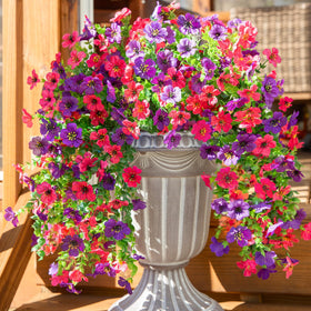 INSPRING artificial hanging flowers with daisy and eucalyptus for outdoor décor.