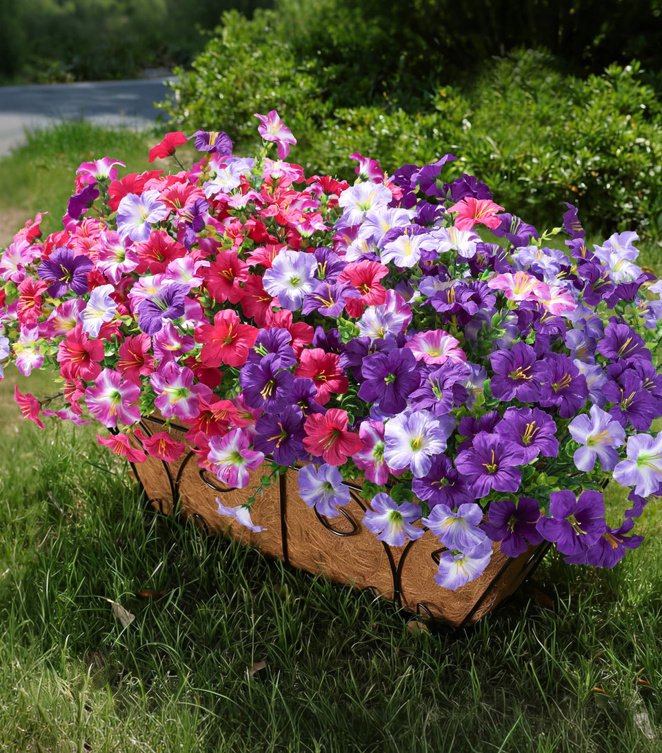 INSPRING outdoor petunias with eucalyptus in full display for planters, UV resistant and lifelike