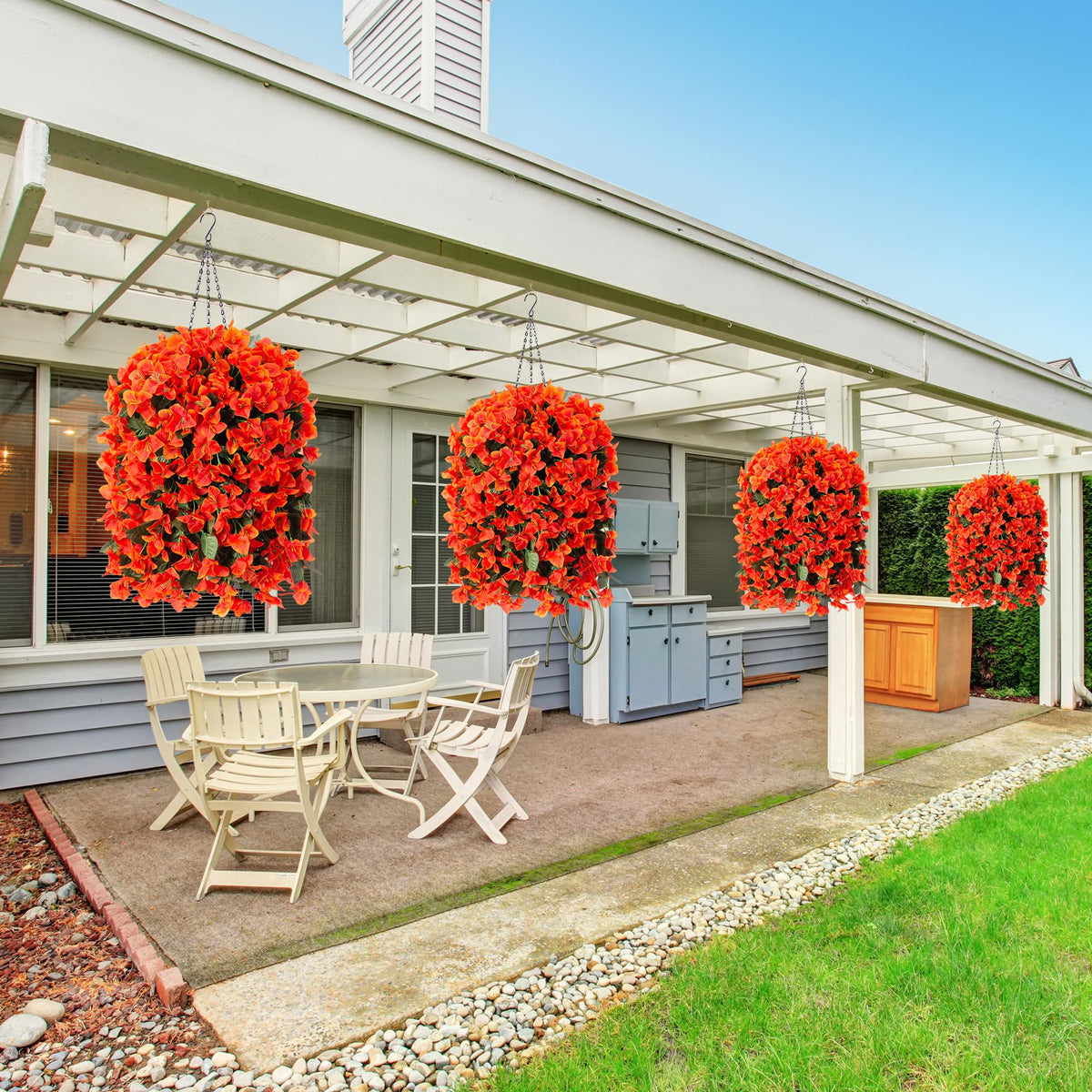 INSPRING cone basket display with bougainvillea for a welcoming front door.