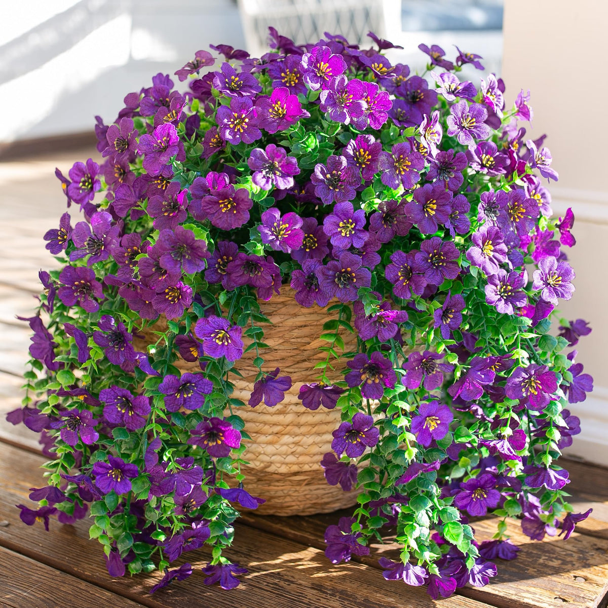 INSPRING artificial daisy with eucalyptus hanging dark purple for porch decor.