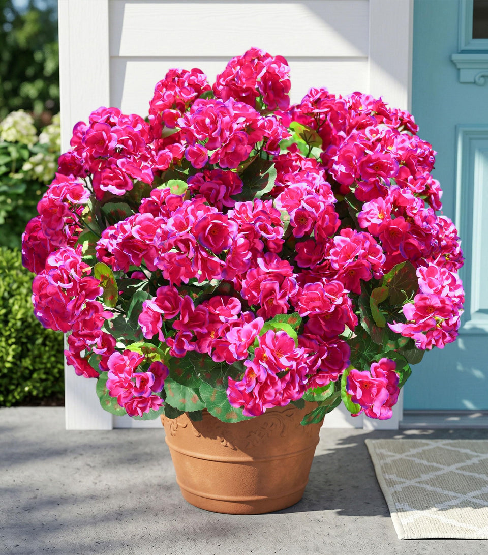 INSPRING fake geraniums outdoor six bundles in fuchsia for balcony decor