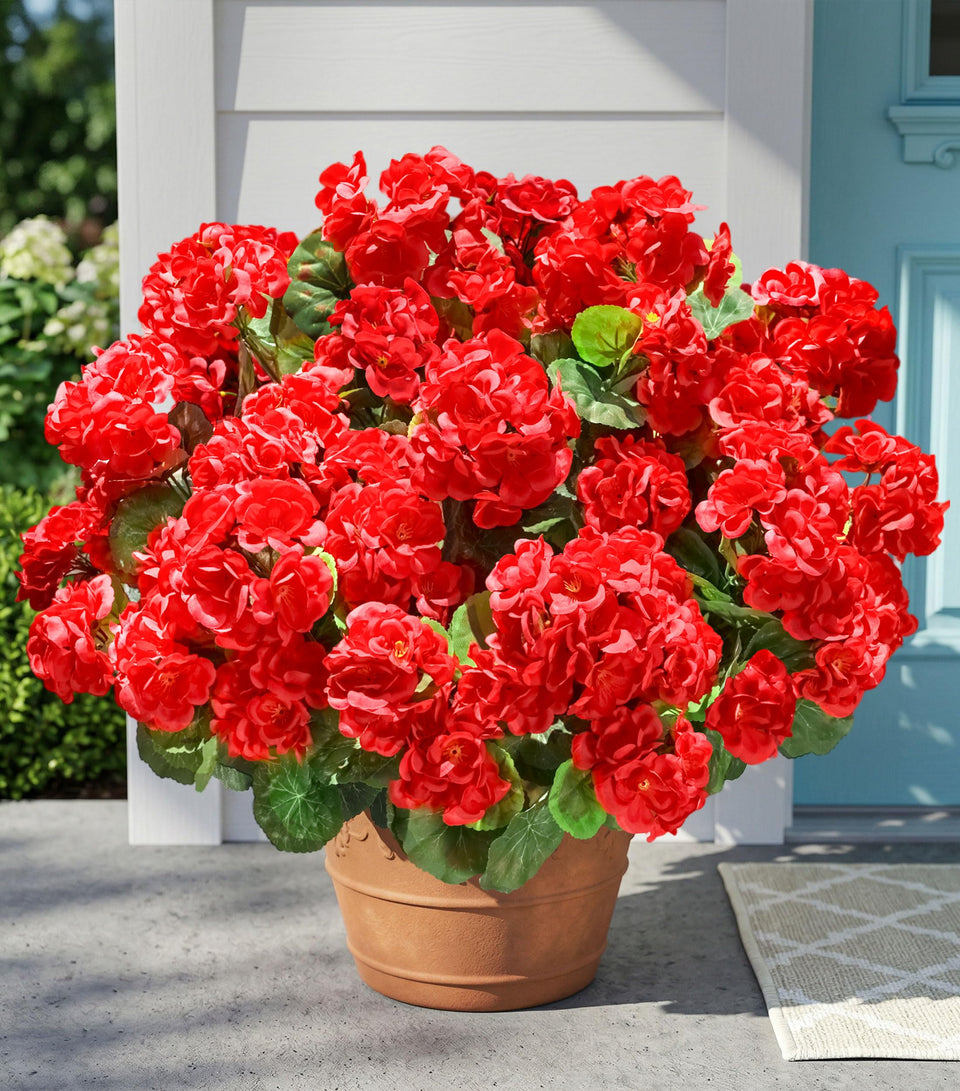 INSPRING outdoor six-bundle fake geraniums for lasting curb appeal