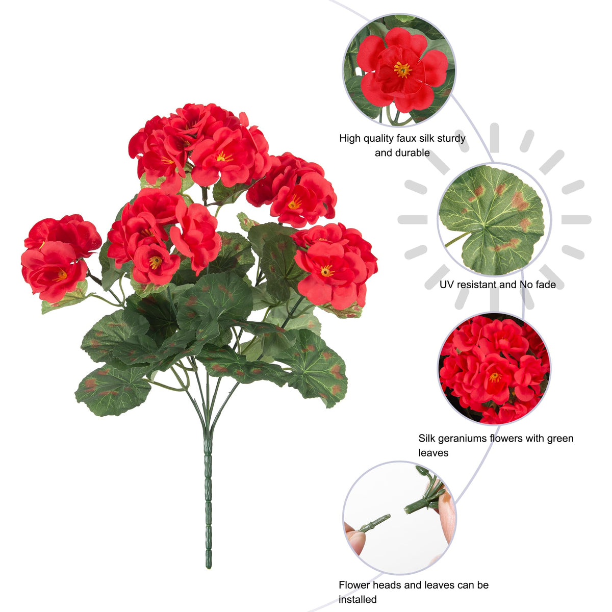 INSPRING porch décor with red faux geraniums for front entry