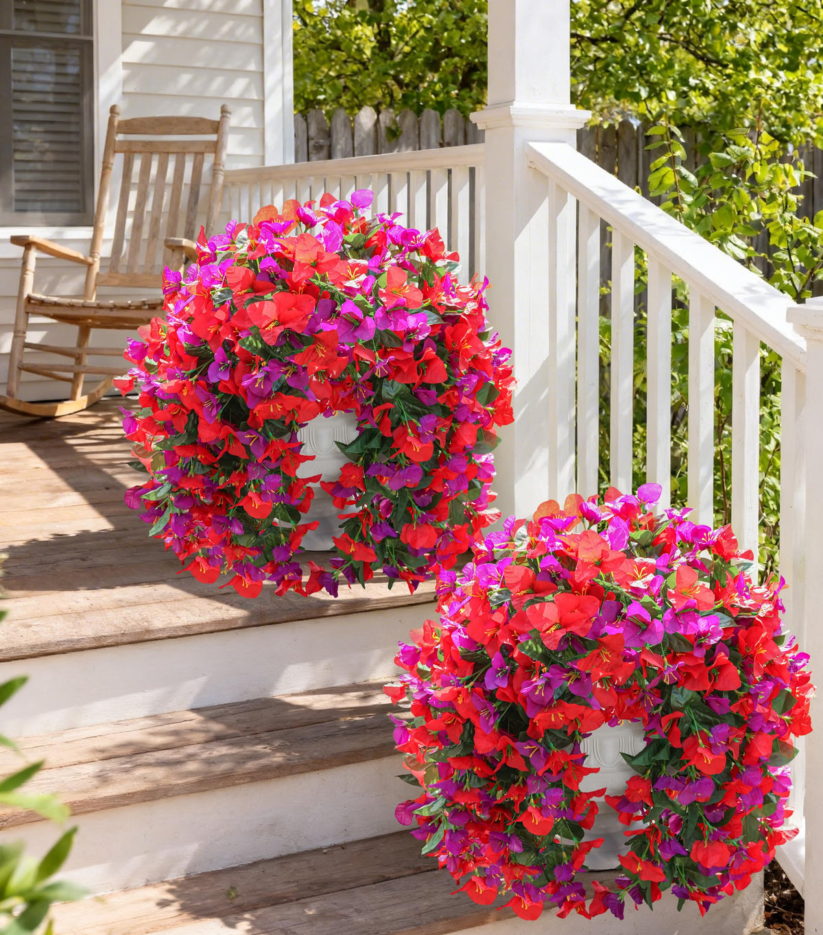 INSPRING faux bougainvillea trailing vine full-flower view emphasizes lush volume.